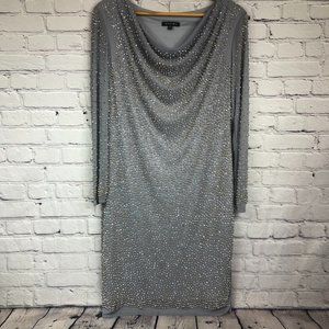 Grey Marina Party Shift Dress with Gold and Silver Embellishment- Used- size 12